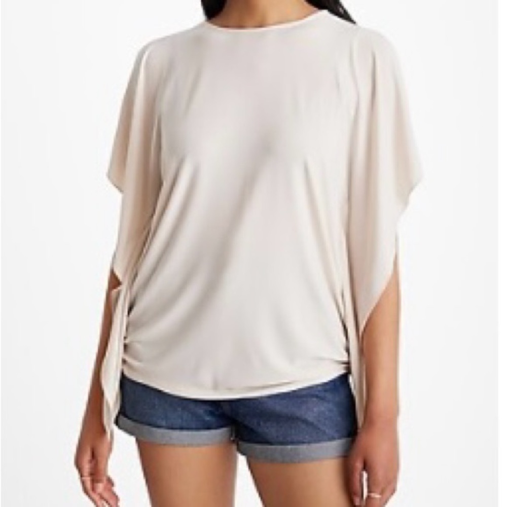 NWT! Express Cream Crew Neck Draped Short Sleeve Top